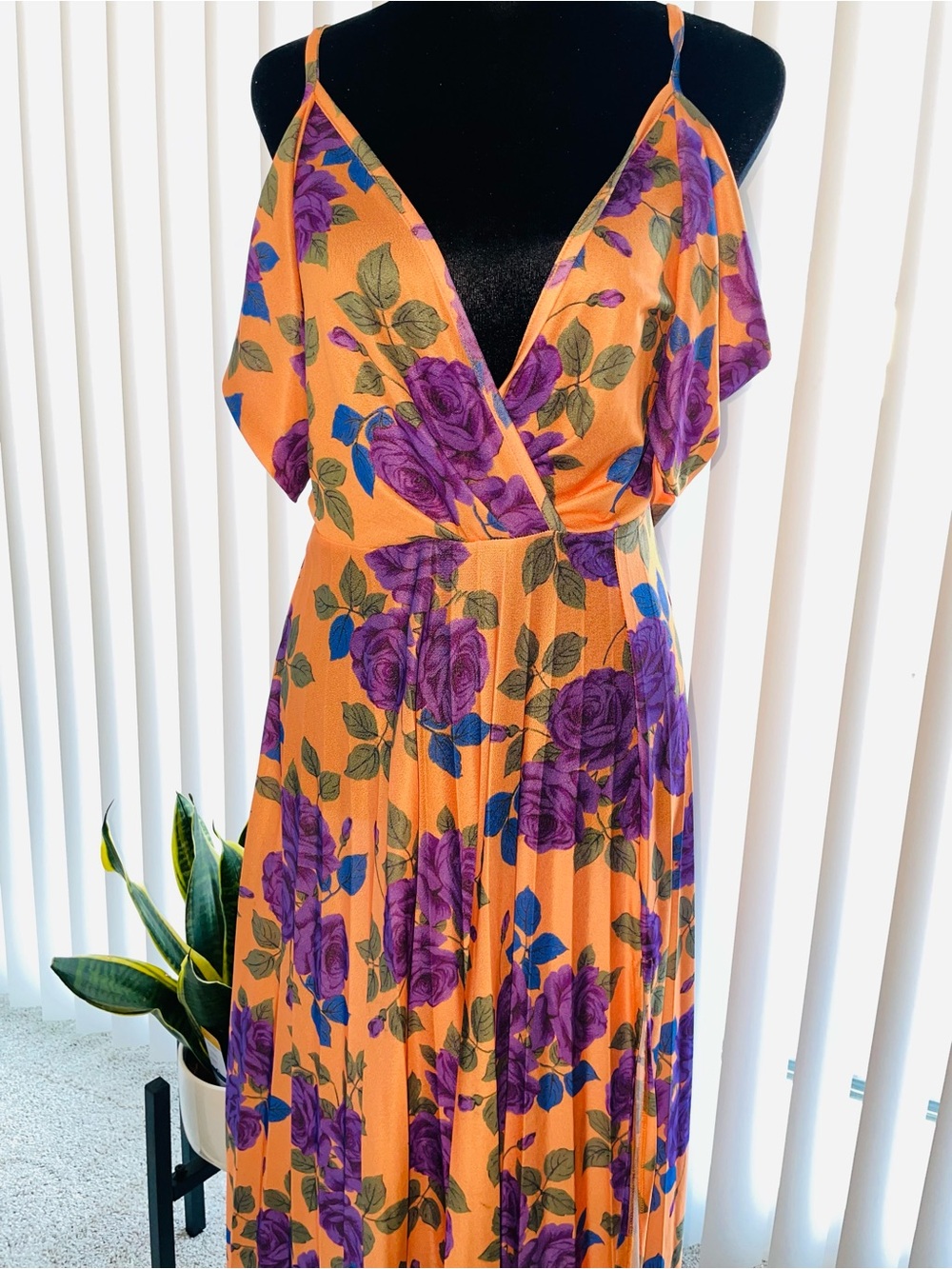 ASOS Orange Maxi Dress with Purple Rose Print